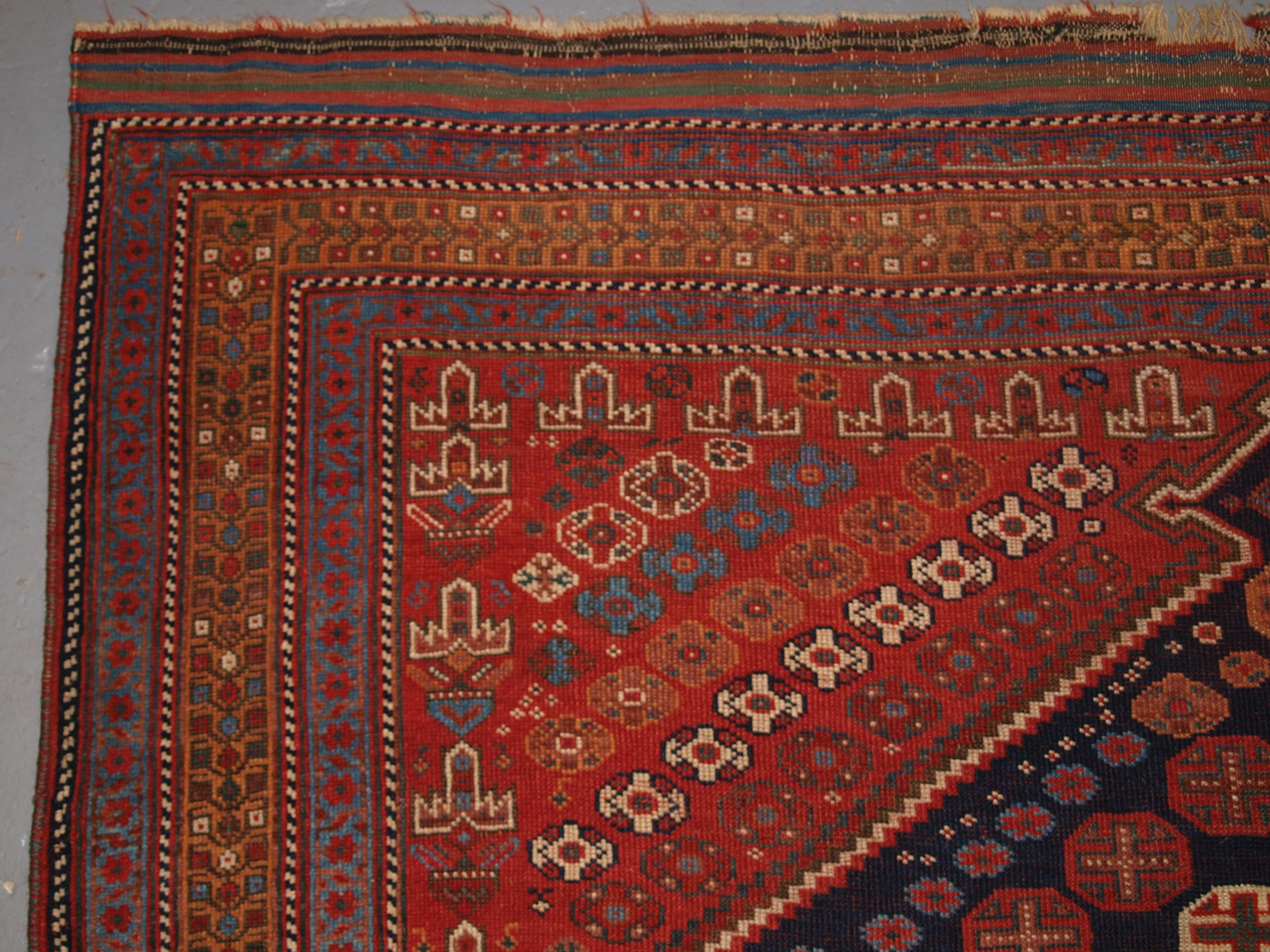 Antique Afshar Long Rug with Large Medallion Design, circa 1880 In Excellent Condition For Sale In Moreton-In-Marsh, GB