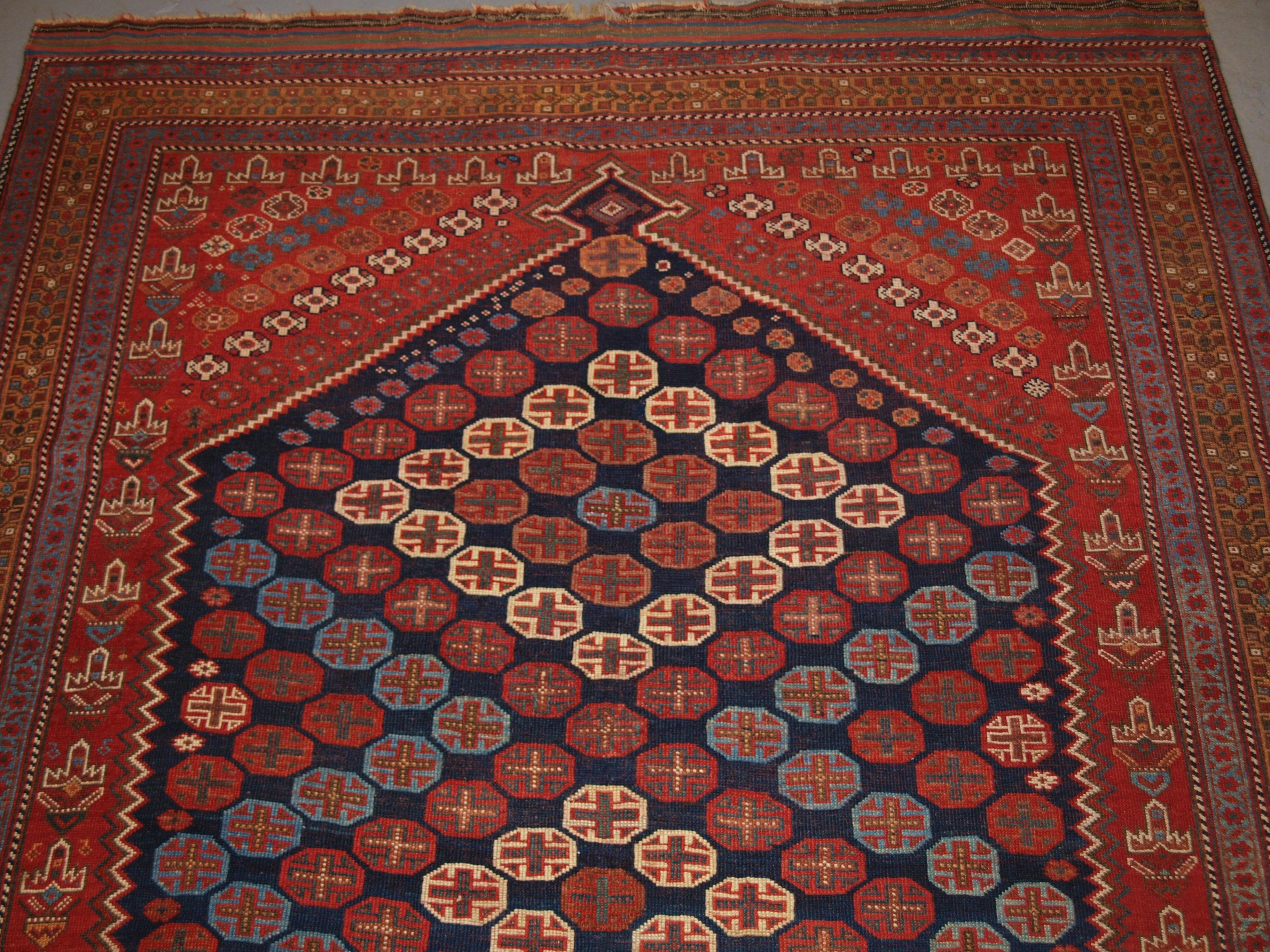 Wool Antique Afshar Long Rug with Large Medallion Design, circa 1880 For Sale
