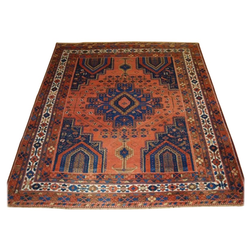 Alfombra antigua Afshar Neriz con diseño de jarrón y rocío floral en venta