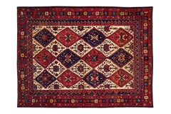 Large Ivory Afshar Rug with Diamond Motifs, Floral Accents and Multi-Borders