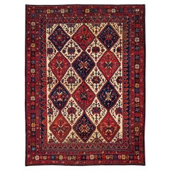 Large Ivory Afshar Rug with Diamond Motifs, Floral Accents and Multi-Borders