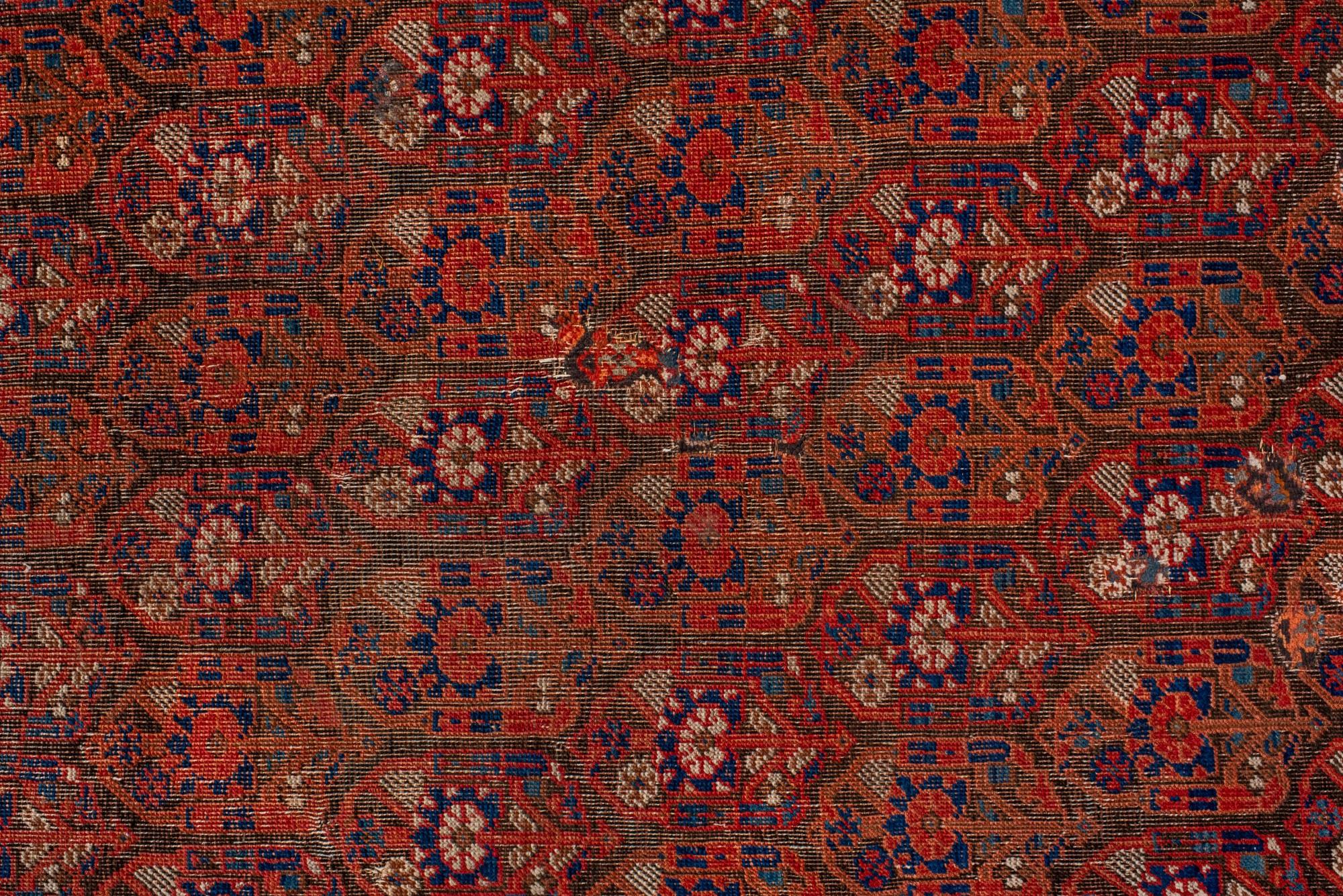 Annodato a mano Tappeto Afshar antico con colori scuri in vendita