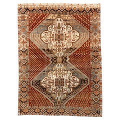 Antique Afshar Style Rug with Diamond Medallions