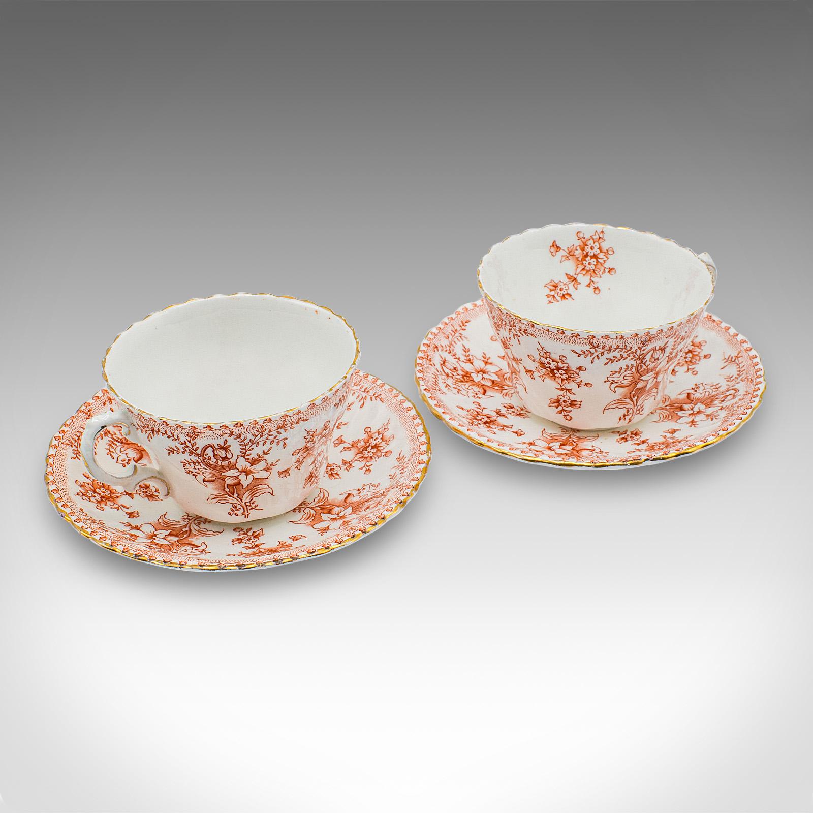 
This is an antique two-person afternoon tea set. An English, bone China cup and saucer, sandwich and cake plate duo, dating to the late Victorian period, circa 1900.

Pleasingly decorative duo set, with appealing pieces for two
Displaying a