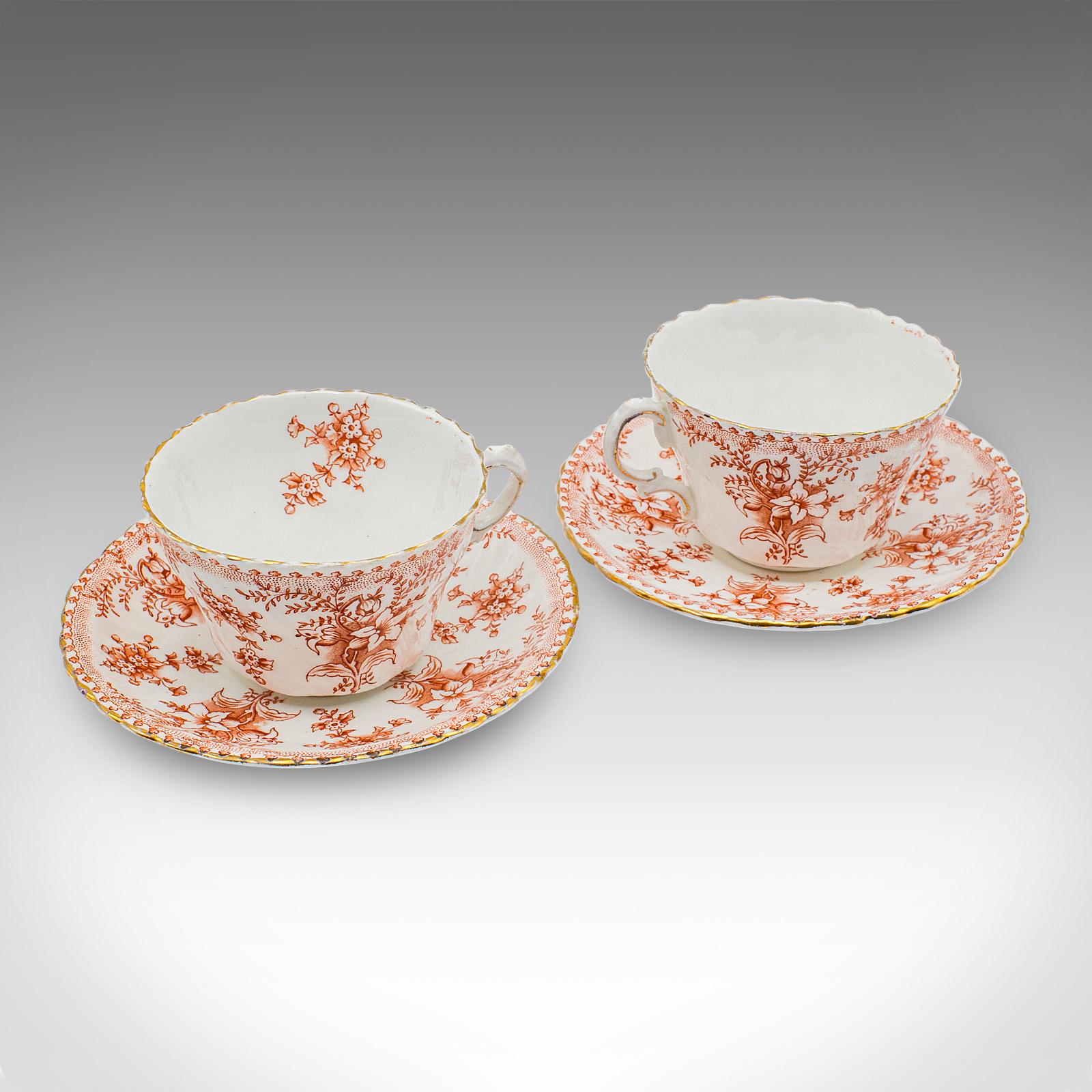 British Antique Afternoon Tea Set, English, Bone China, Cup & Saucer, Plate, Victorian For Sale