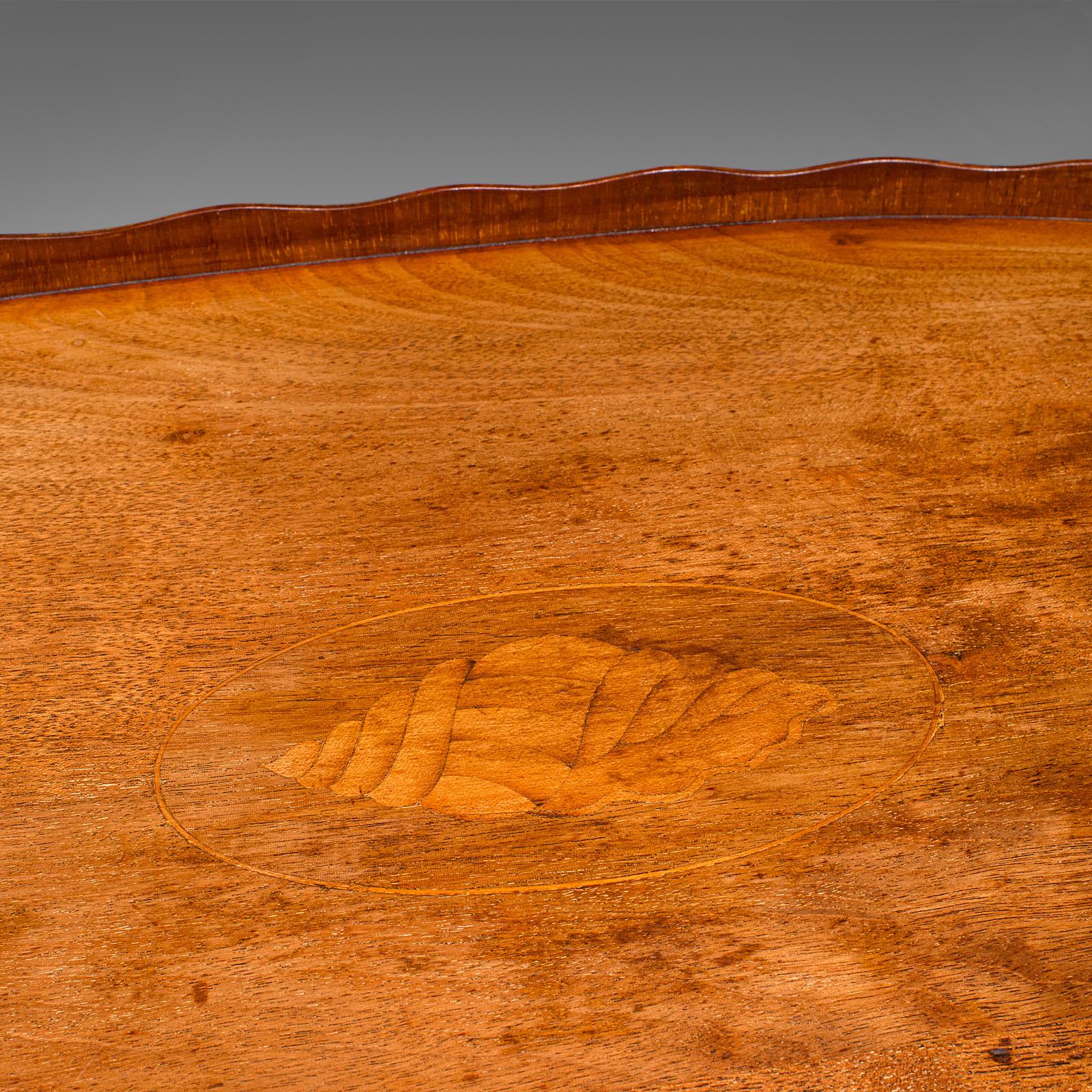 Début du 20ème siècle Plateau ancien pour le thé de l'après-midi, noyer anglais, plateau de service en bois satiné, édouardien