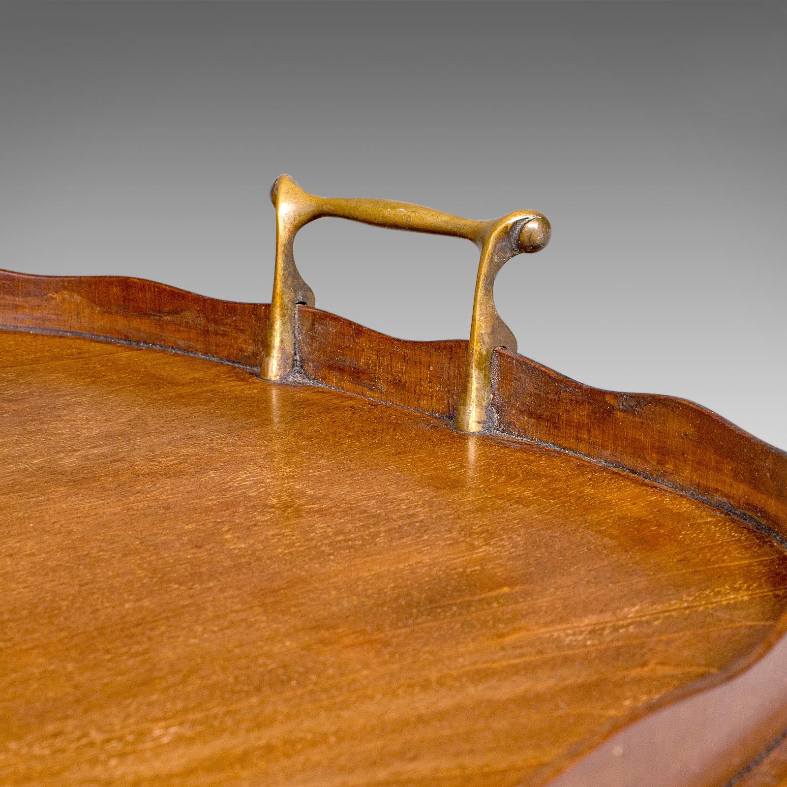 Plateau ancien pour le thé de l'après-midi, noyer anglais, plateau de service en bois satiné, édouardien 2