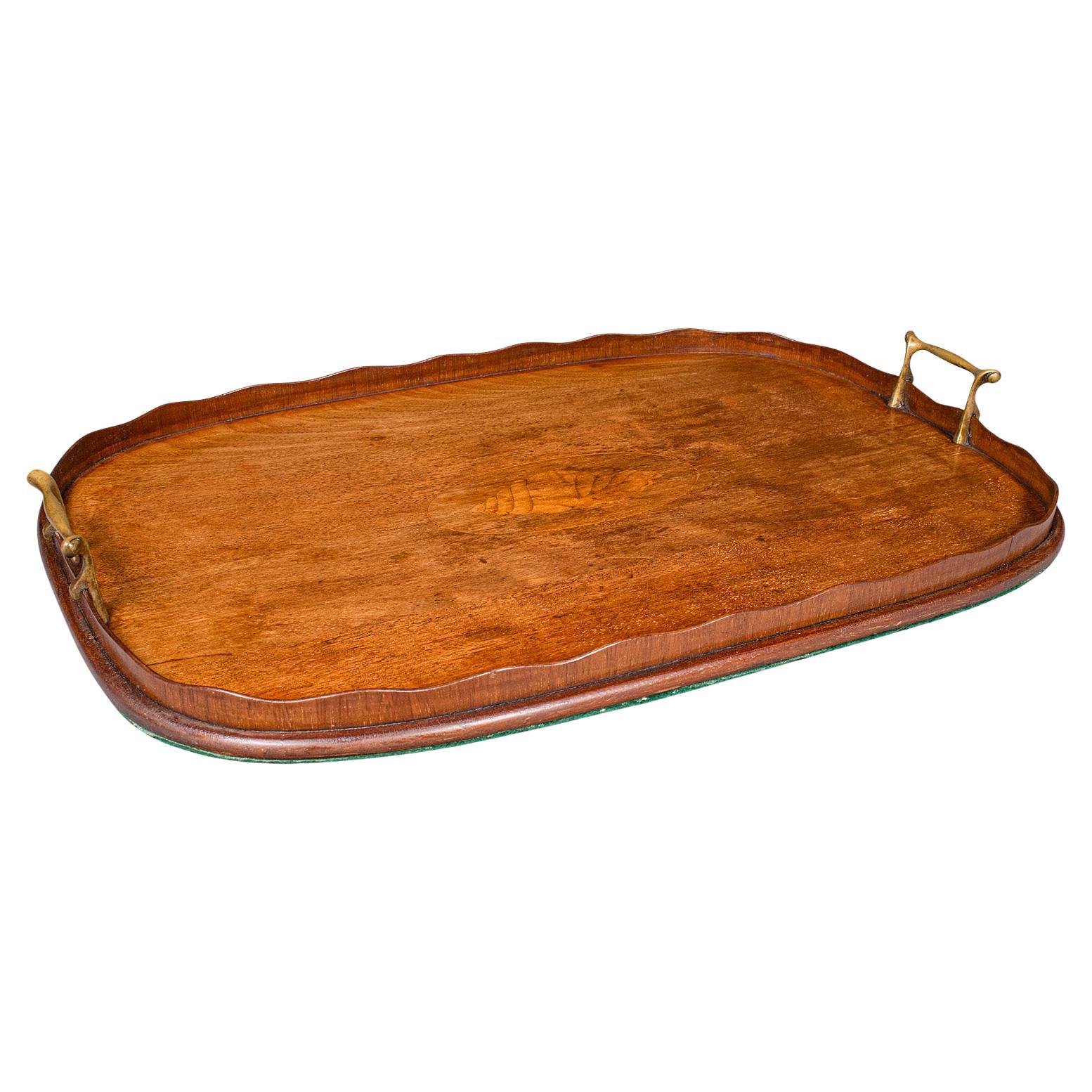 Antique Afternoon Tea Tray, English Walnut, Satinwood Serving Platter, Edwardian