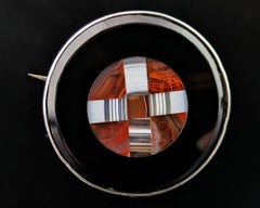 Antique Agate cross brooch, Sterling silver, Victorian
