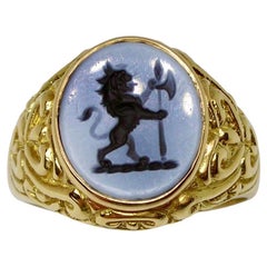 Vintage Agate Intaglio Ring Depicting Lion