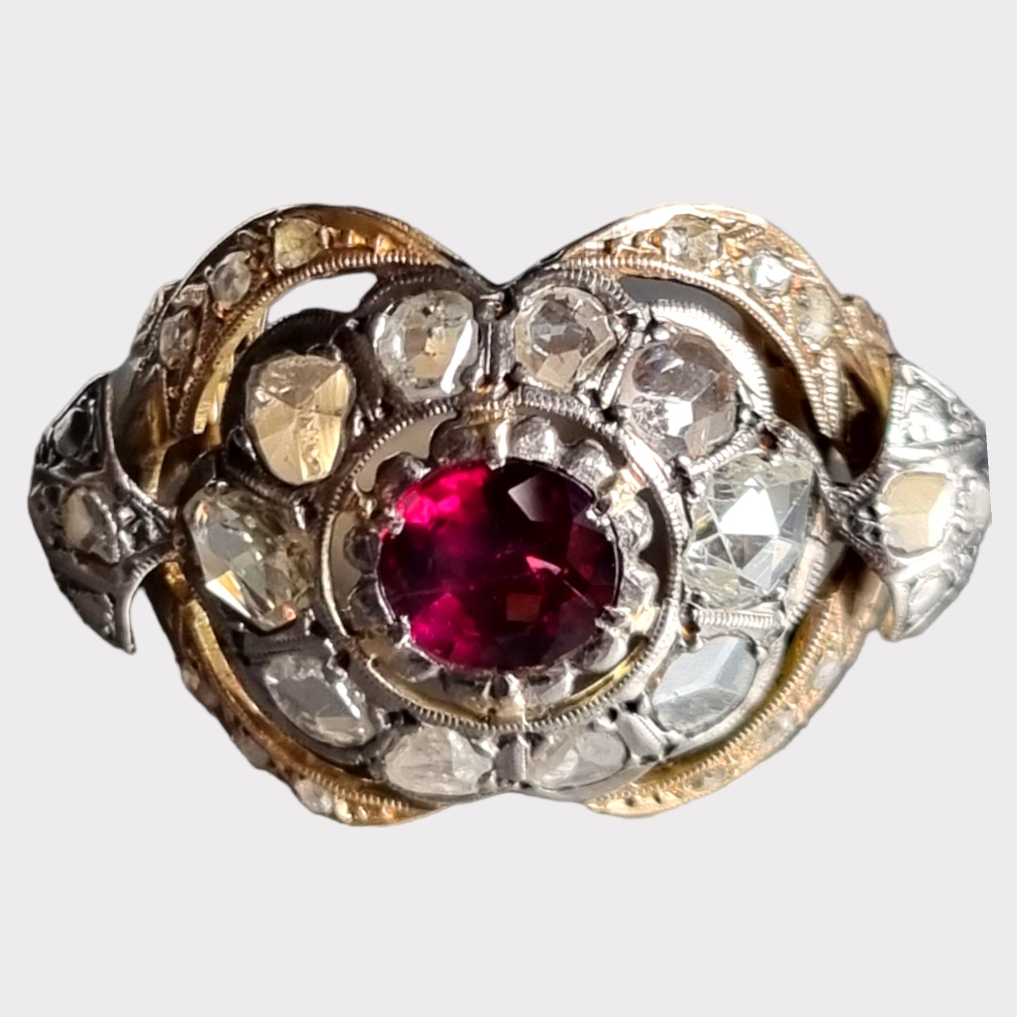 Antike AGL-zertifizierte burmesische (Mogok) unerhitzt  Cluster-Ring mit Rubin und Diamanten im Angebot 4