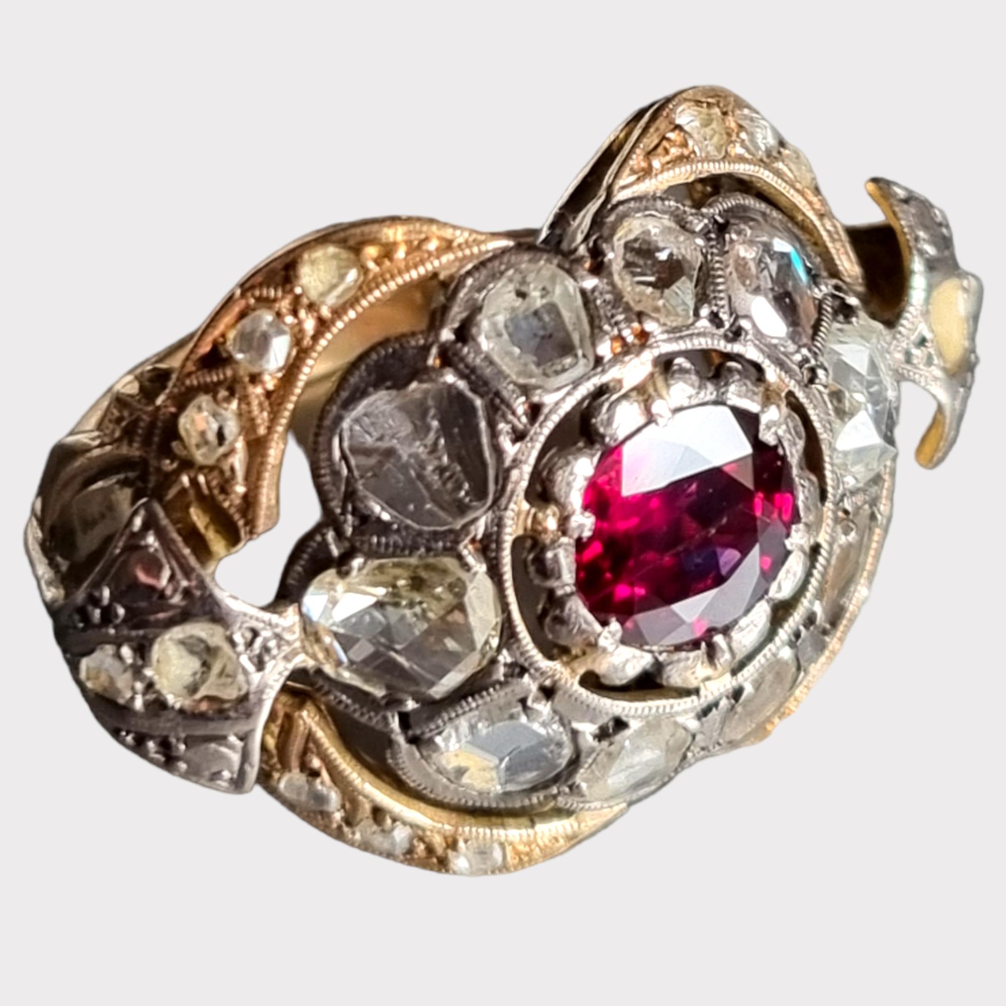 Antike AGL-zertifizierte burmesische (Mogok) unerhitzt  Cluster-Ring mit Rubin und Diamanten im Angebot 5