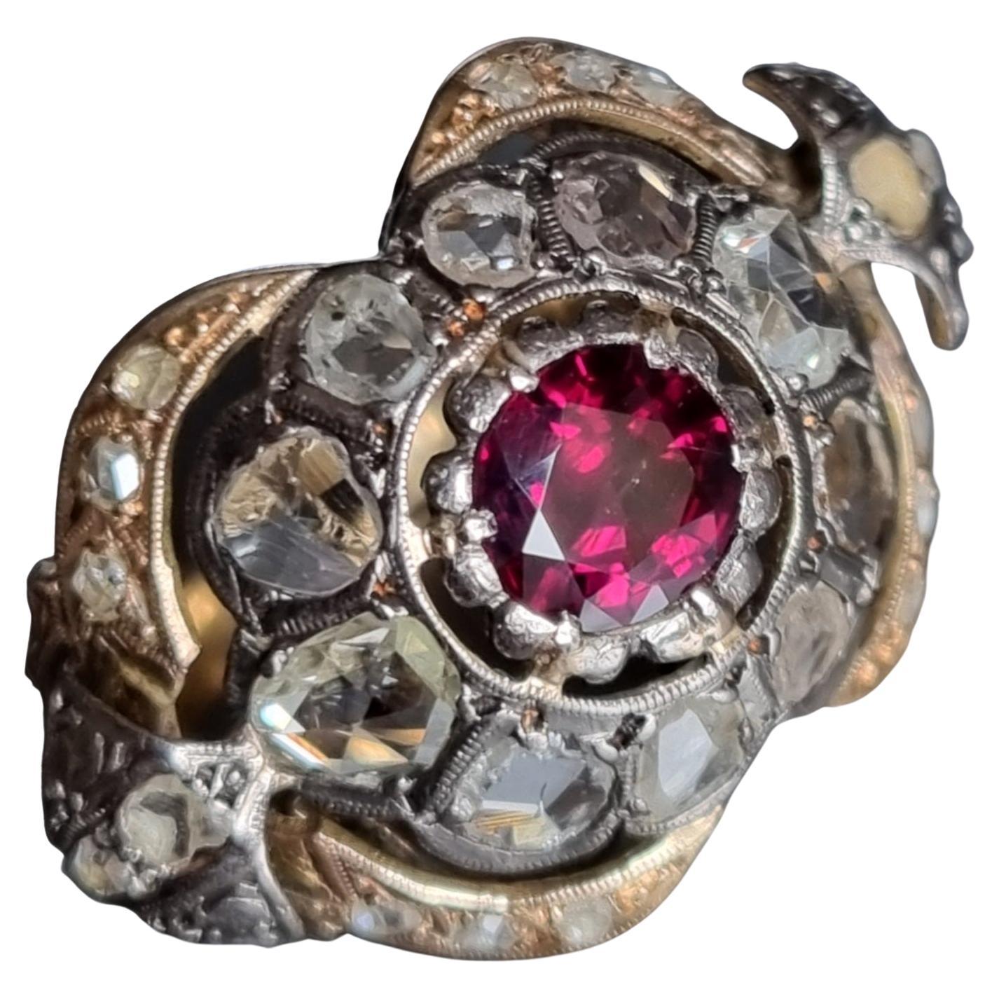 Antique AGL certified Burmese (Mogok) Unheated  Ruby & Diamond Cluster Ring For Sale