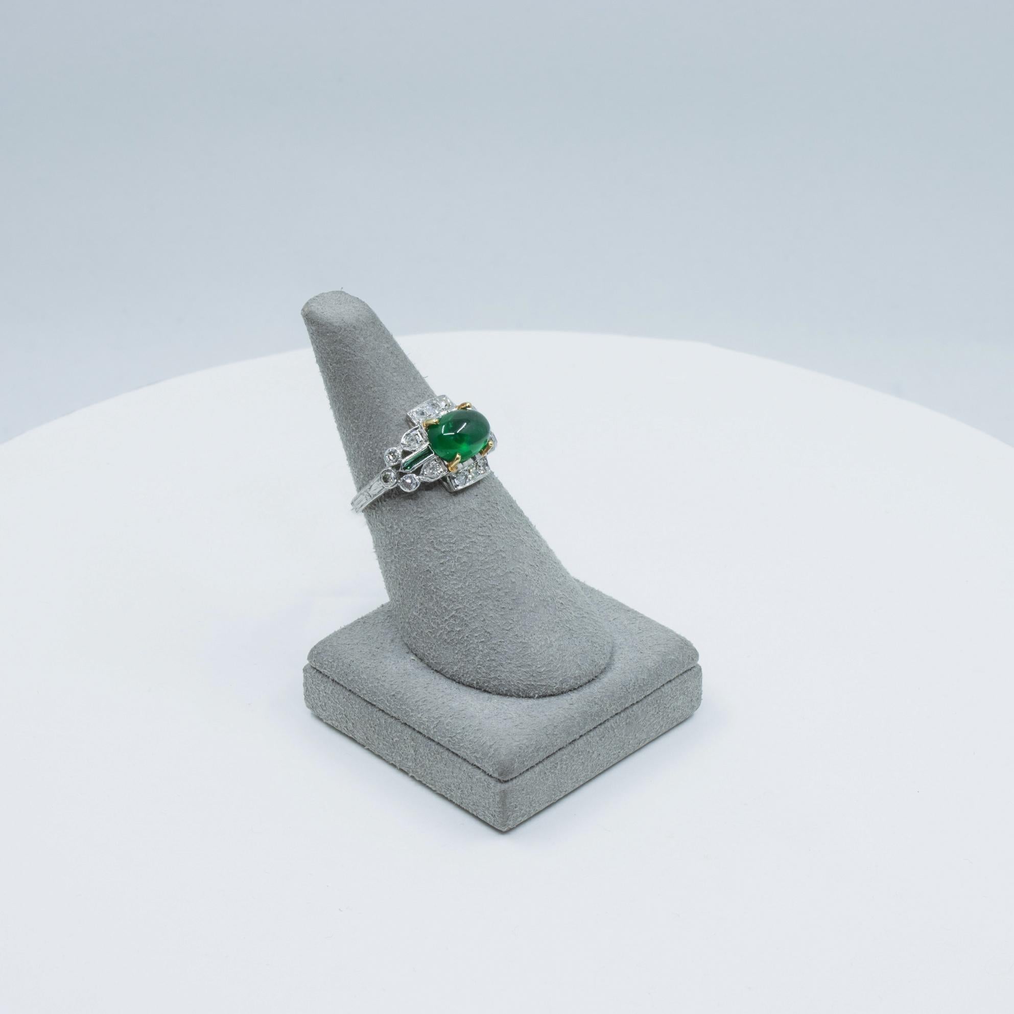 Antique AGL Certified Cabochon Emerald and Diamond Ring 3