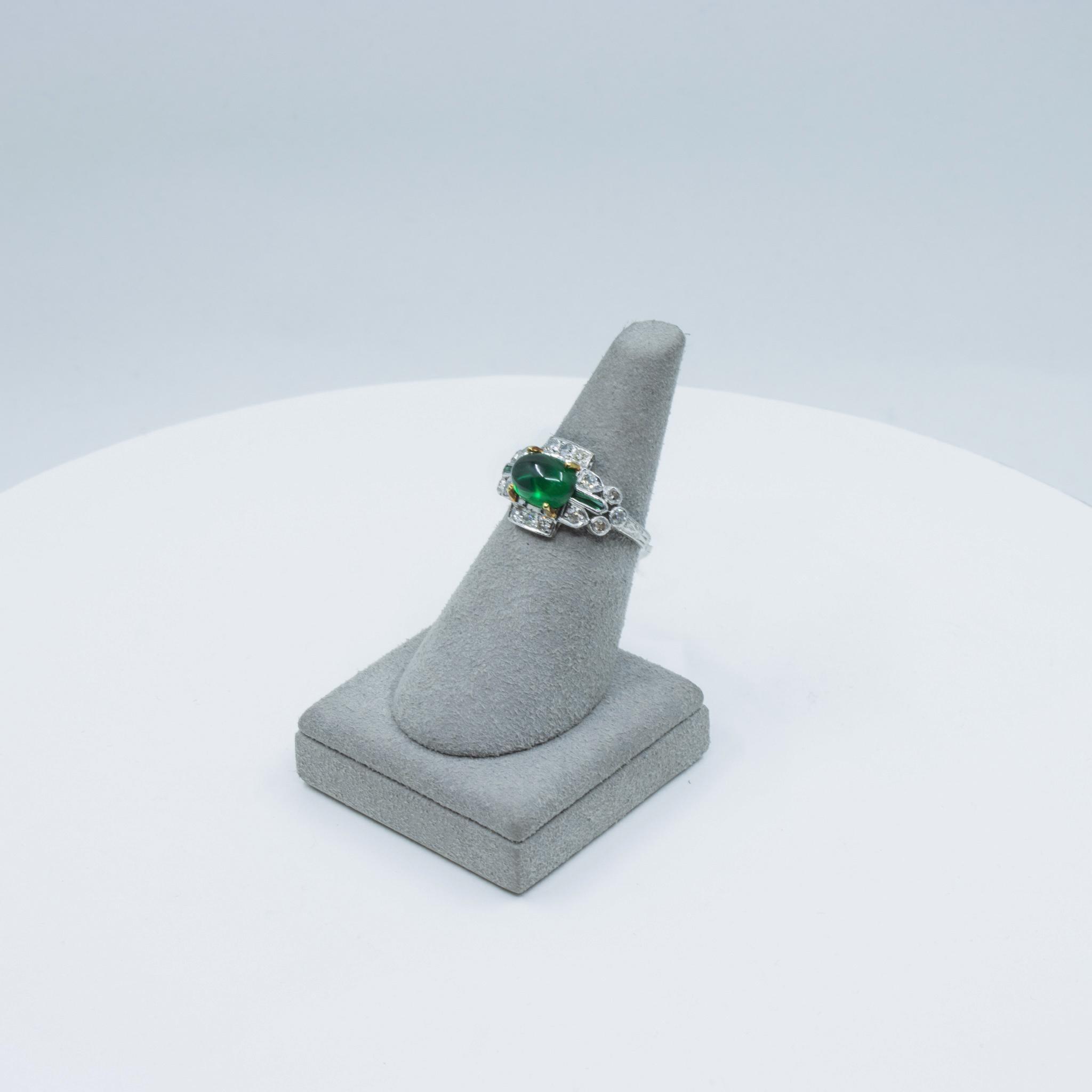 Antique AGL Certified Cabochon Emerald and Diamond Ring 4