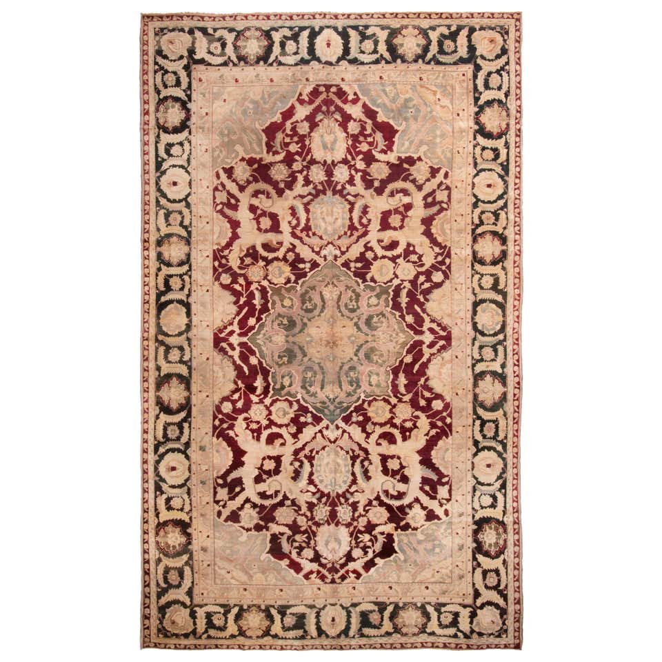 Antique Agra Red and Gold Wool Rug For Sale at 1stDibs