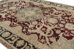 Antique Agra Rug in Burgundy and Cream with Floral Medallion - Rug & Kilim