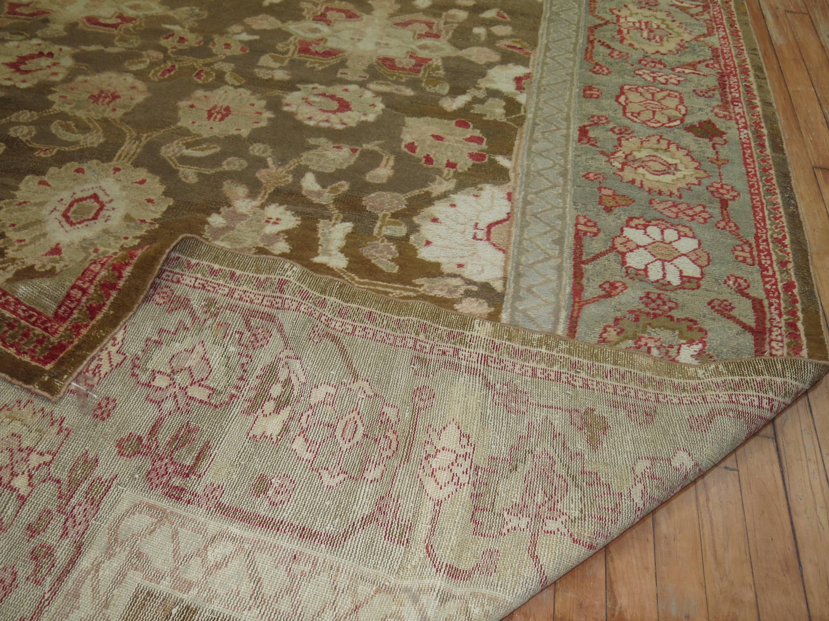 British Colonial Antique Agra Carpet For Sale