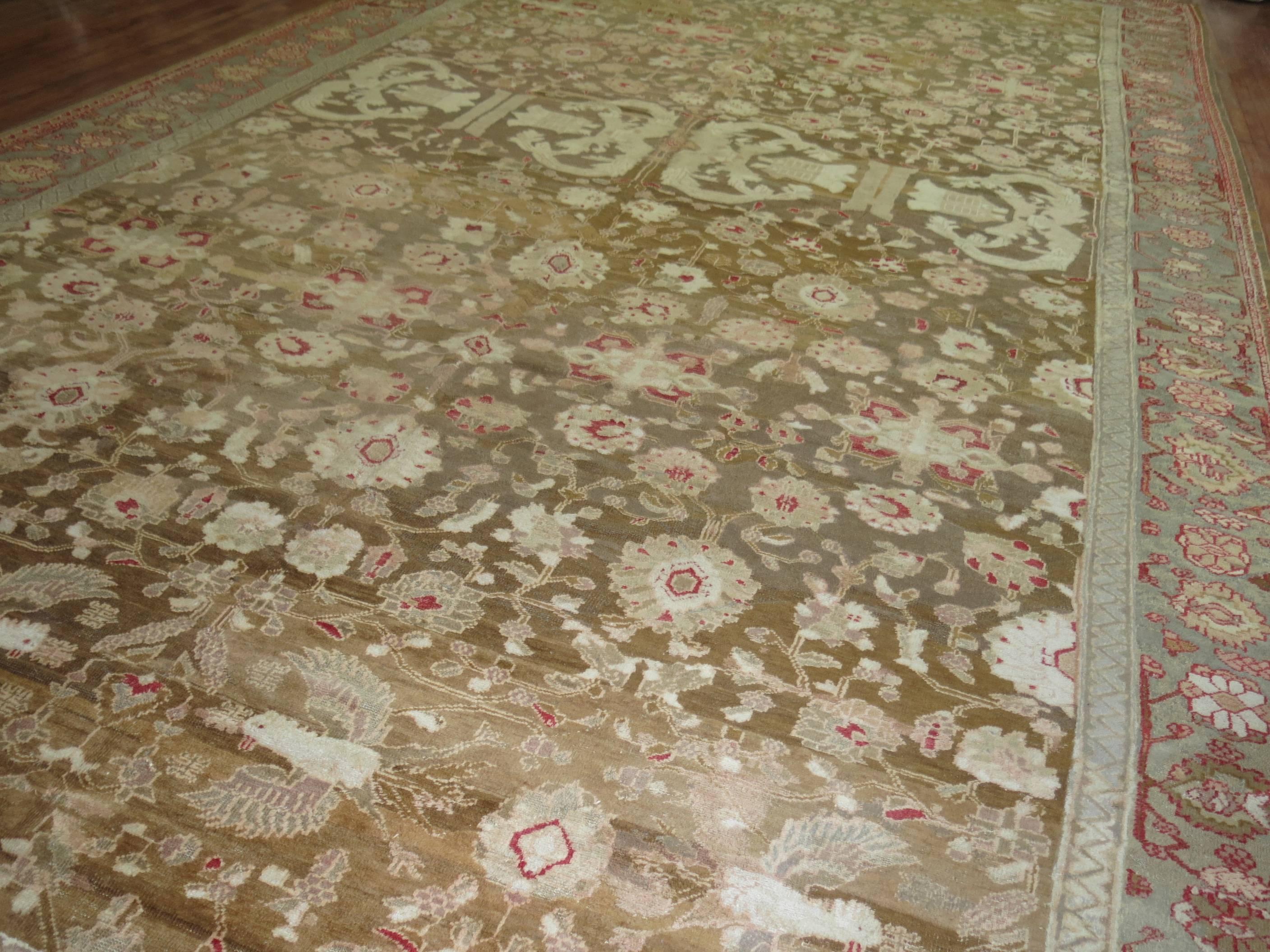 Hand-Knotted Antique Agra Carpet For Sale