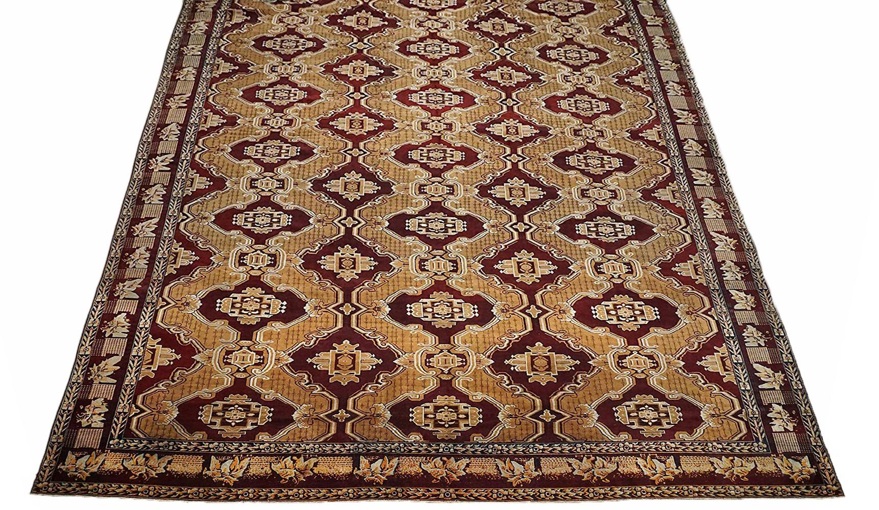 Hand-knotted wool pile on a cotton foundation.

Circa 1880

Dimensions: 16'7