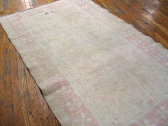 Antique Allover Floral Hand Knotted Cotton Pile Ivory Cream Indian Agra Rug