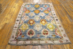 1920s Ivory Antique Indian Agra Hand Knotted Rug 4'2" x 6'9"