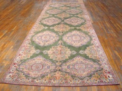 1930s Green Geometric Antique Indian Agra Cotton Rug 6'2"x17'6" Knotted Carpet