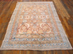 1910s Beige Floral Antique Indian Agra Cotton Rug 4'2"x6'8" Knotted Wool Carpet