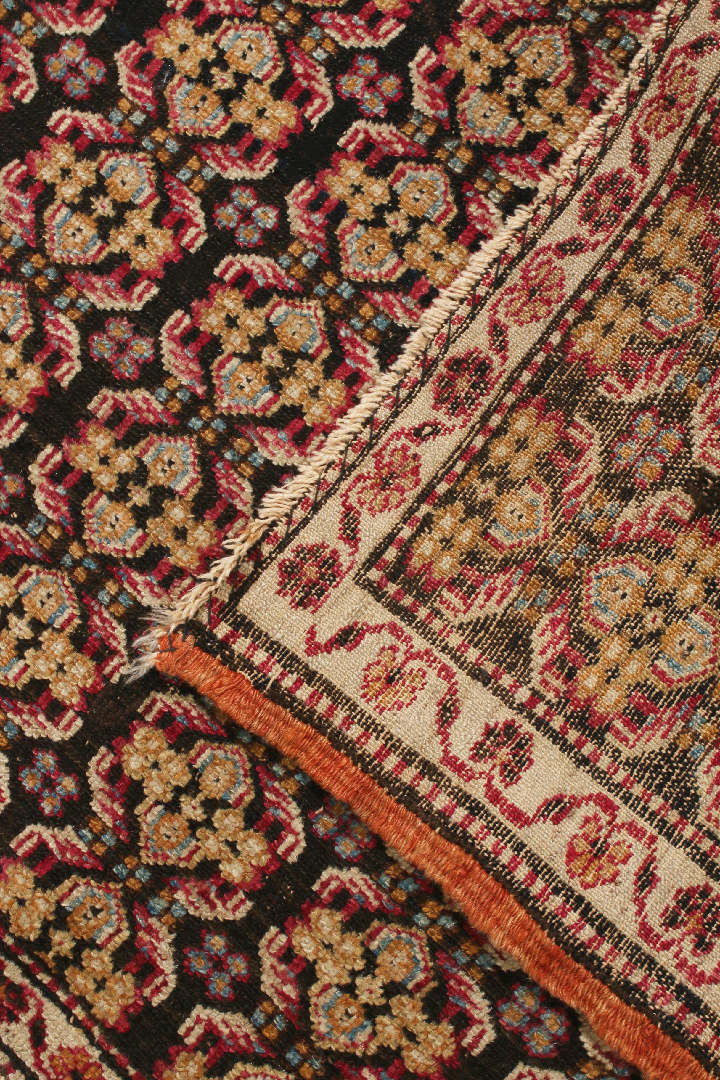 Late 19th Century Antique Agra Geometric Beige and Red Wool Floral Rug by Rug & Kilim For Sale