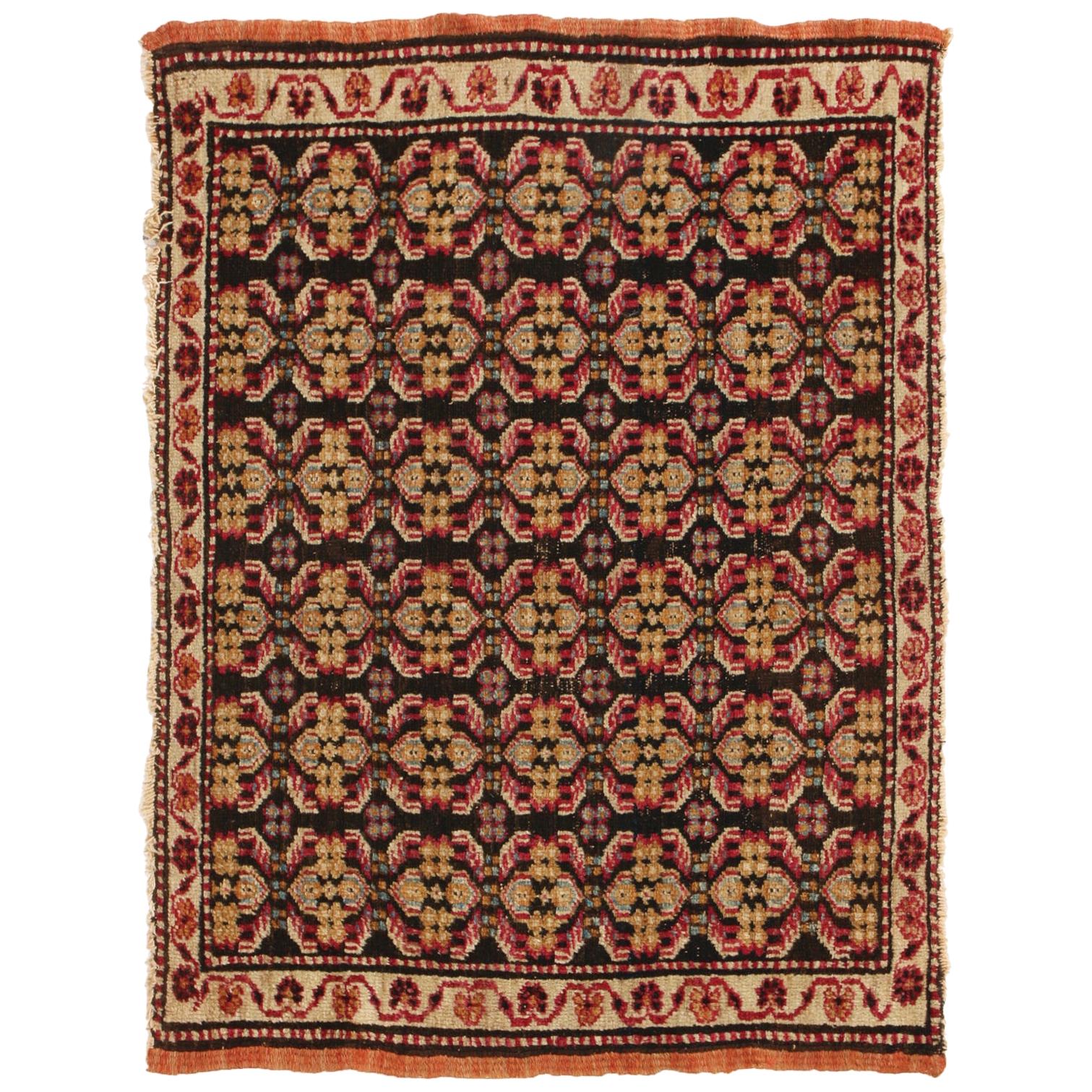 Antique Agra Geometric Beige and Red Wool Floral Rug by Rug & Kilim For Sale