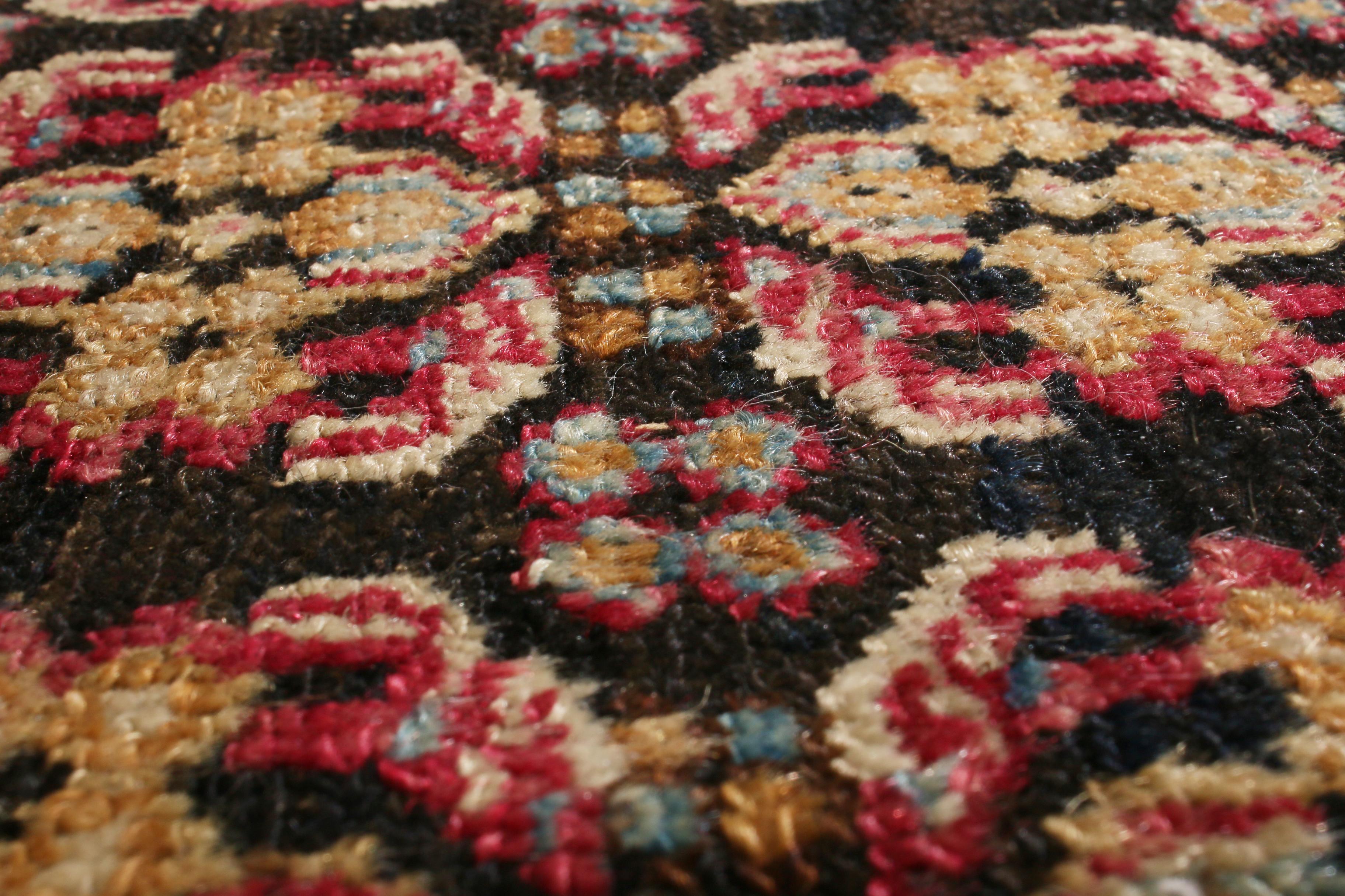Late 19th Century Antique Agra Geometric Beigr and Red Wool Floral Rug