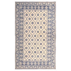 Antique Agra Geometric-Floral Blue and Gray Cotton Rug
