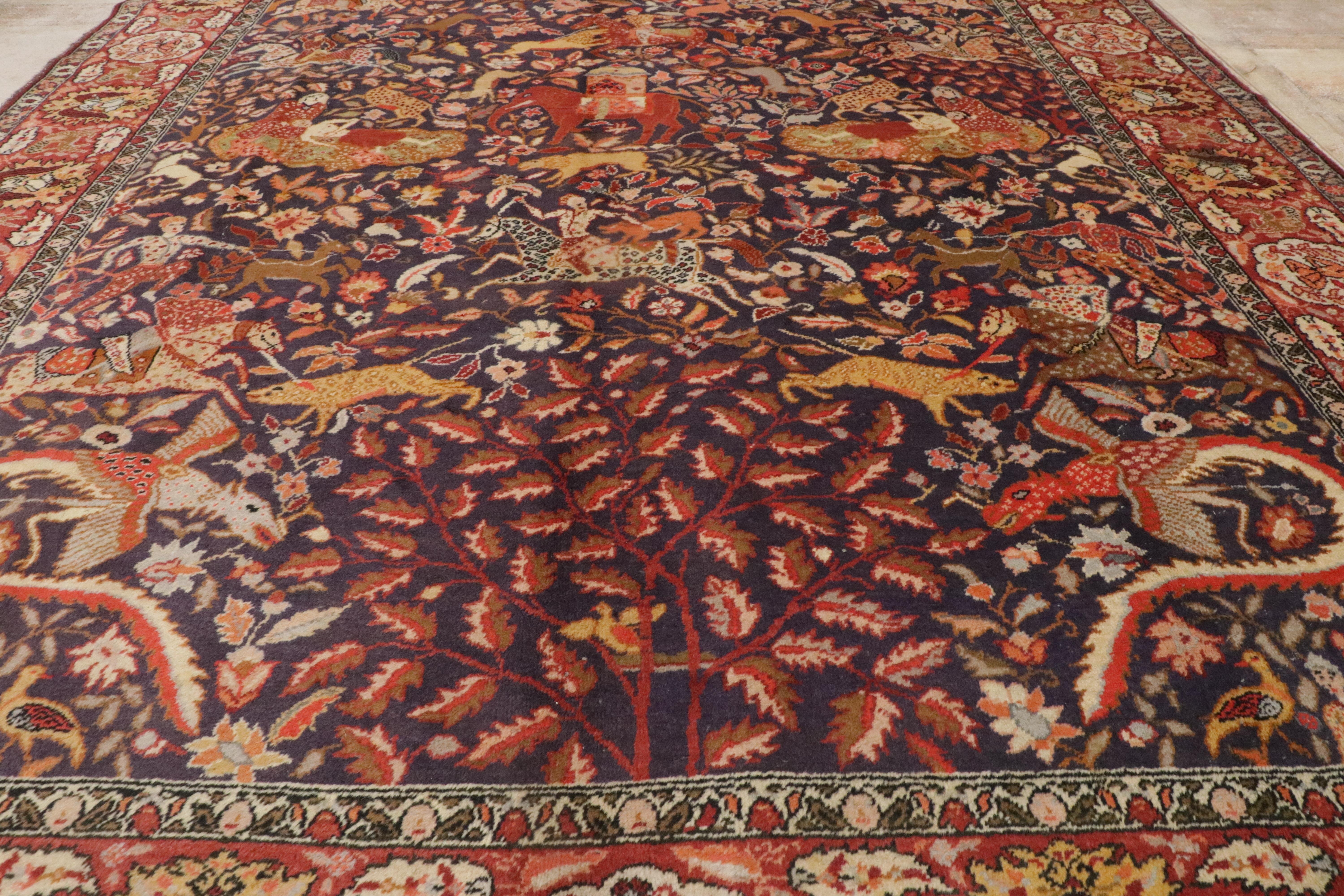Antique Agra Indian Royal Hunting Rug with Traditional Style For Sale 2