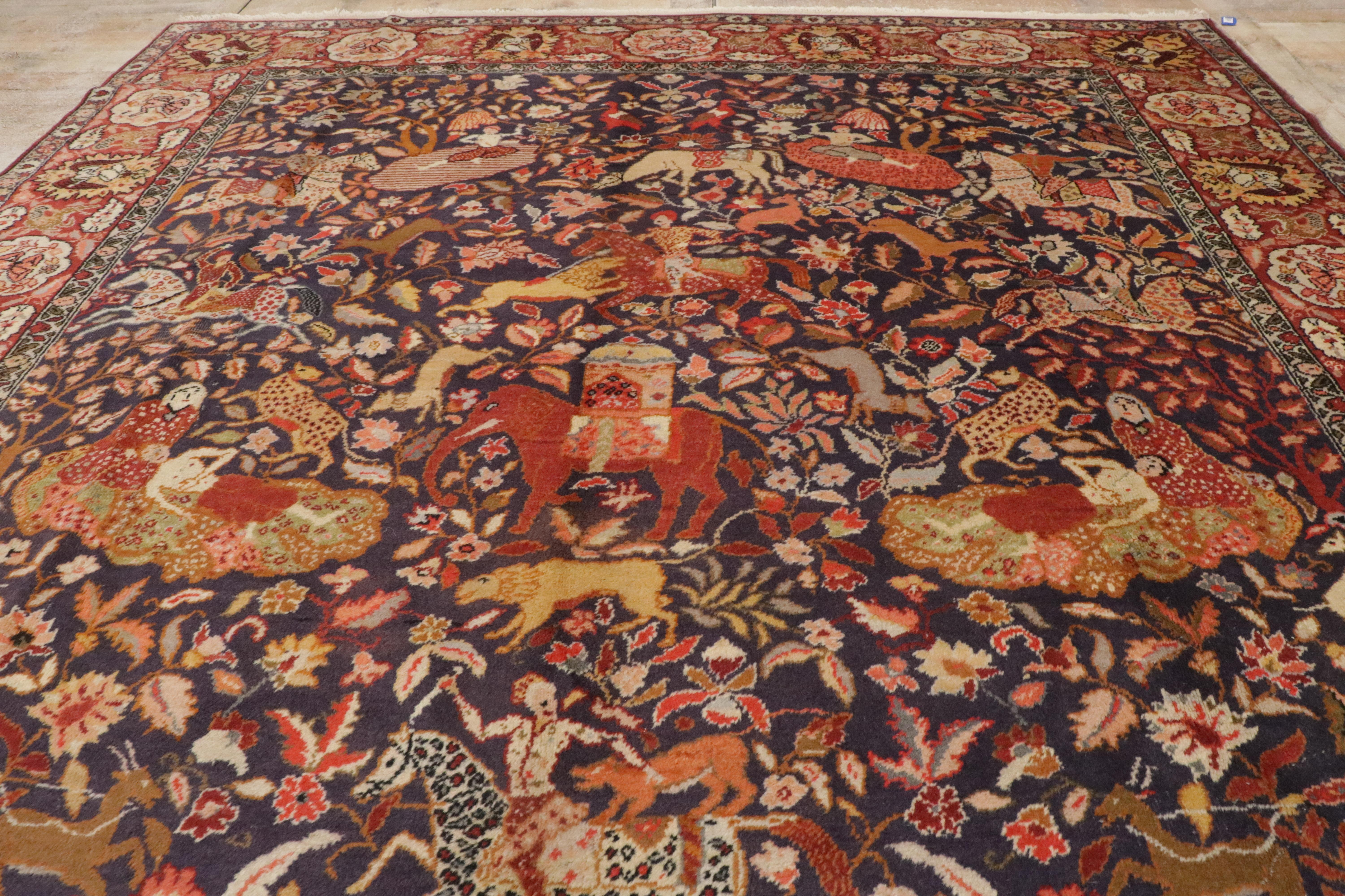 Antique Agra Indian Royal Hunting Rug with Traditional Style For Sale 4