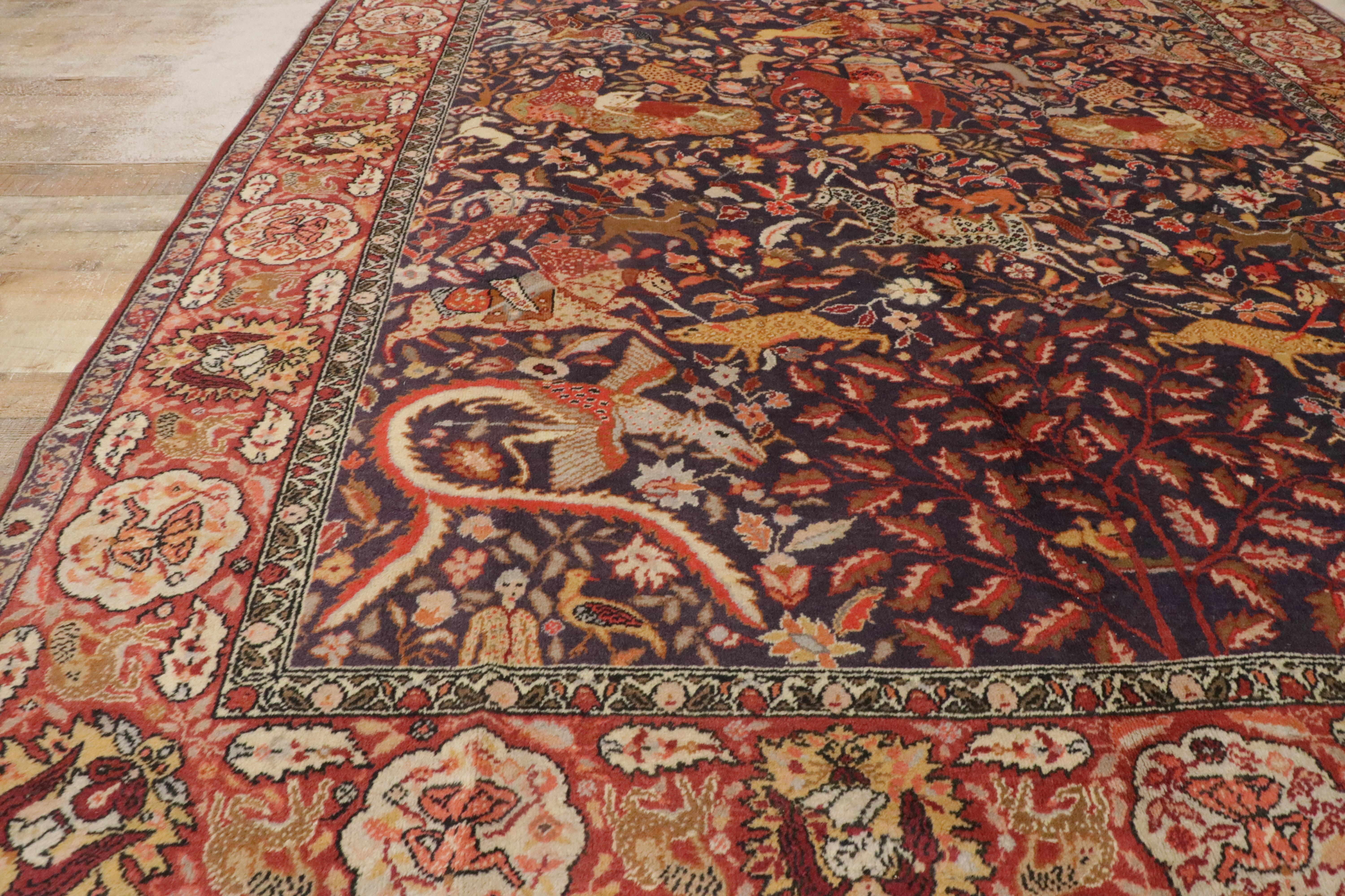 Antique Agra Indian Royal Hunting Rug with Traditional Style For Sale 5