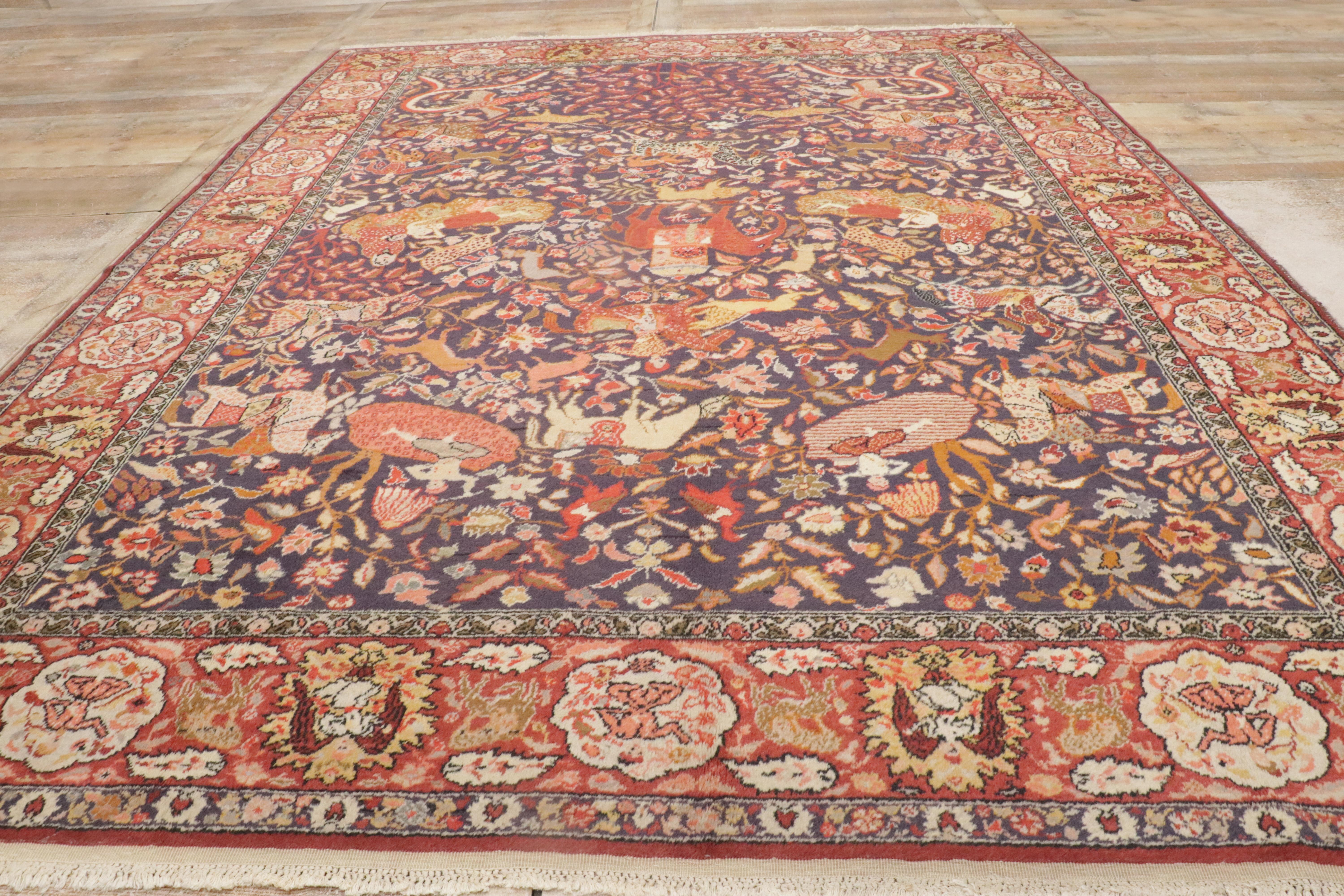Antique Agra Indian Royal Hunting Rug with Traditional Style For Sale 6