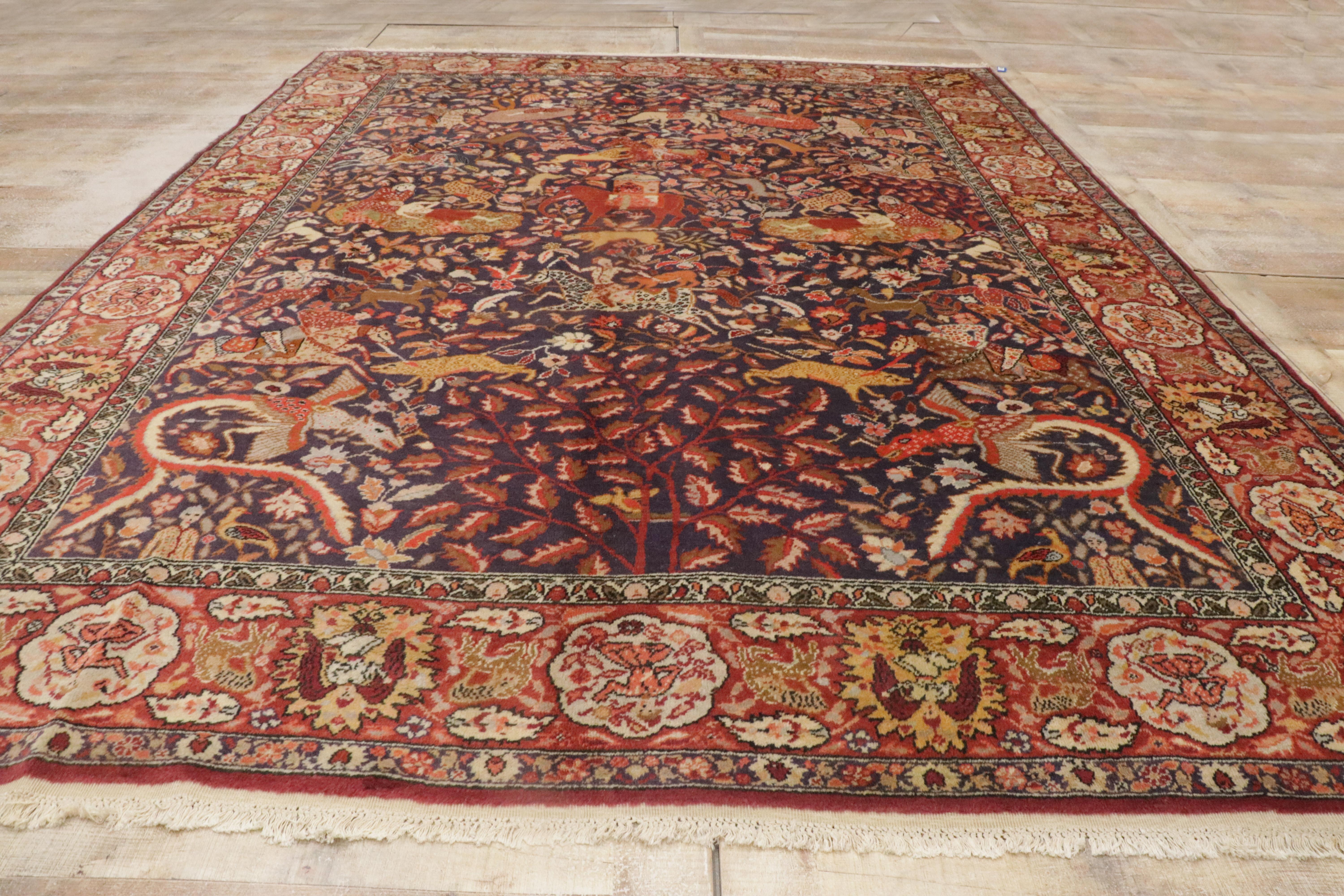 Antique Agra Indian Royal Hunting Rug with Traditional Style For Sale 7