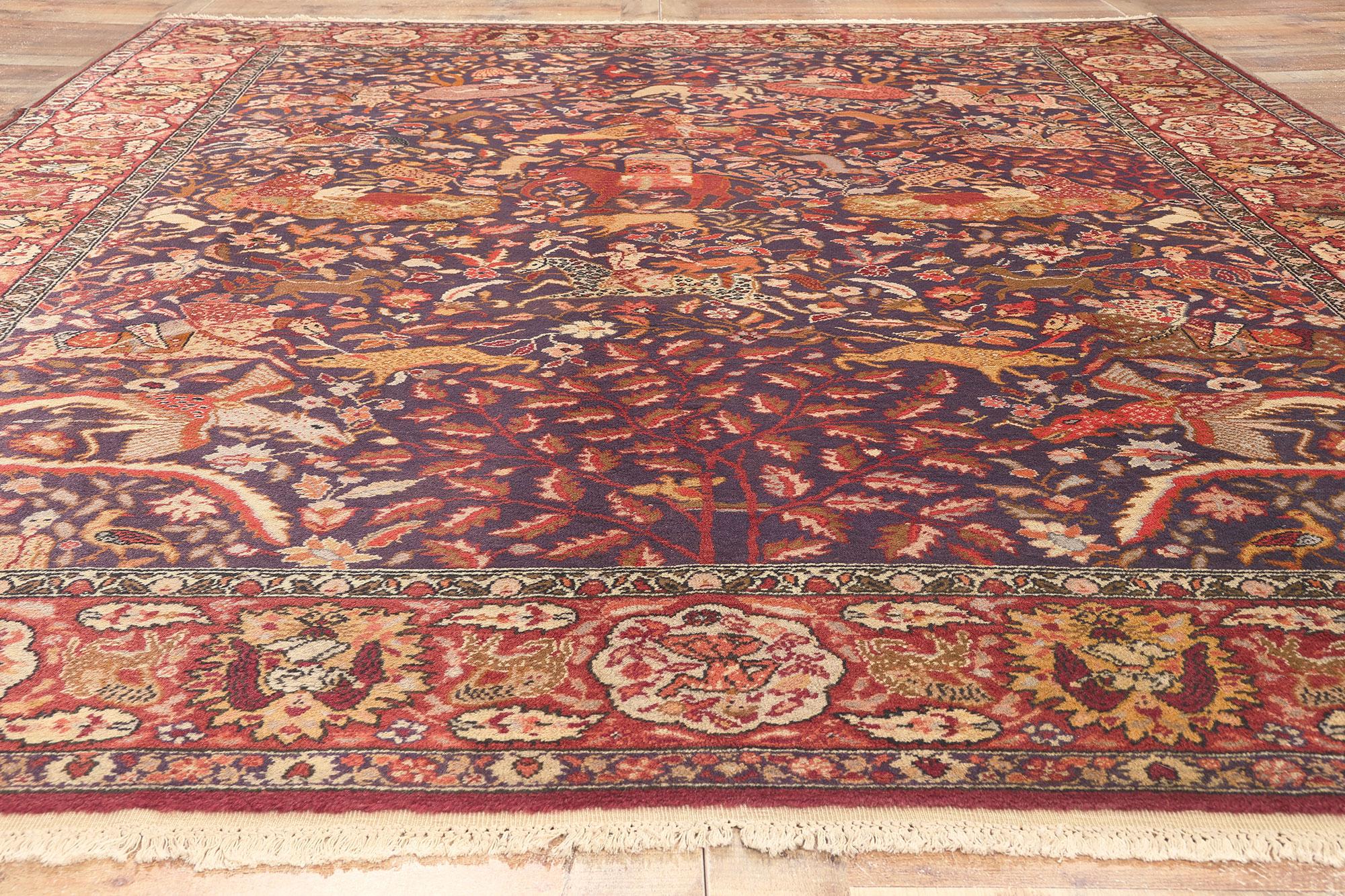 20th Century Antique Agra Indian Royal Hunting Scene Rug  For Sale