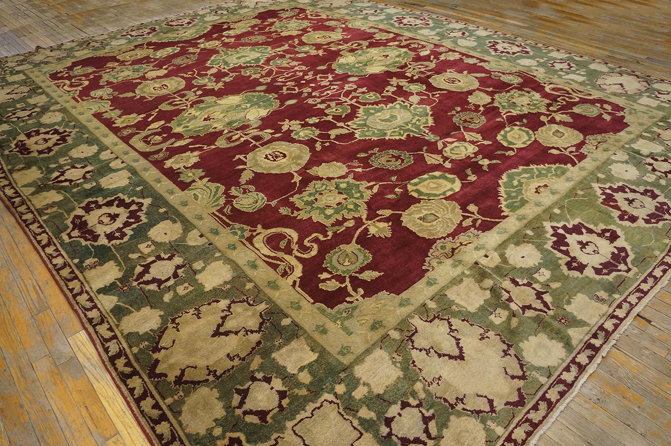 Hand-Knotted 19th Century N. Indian Agra Carpet ( 11'4