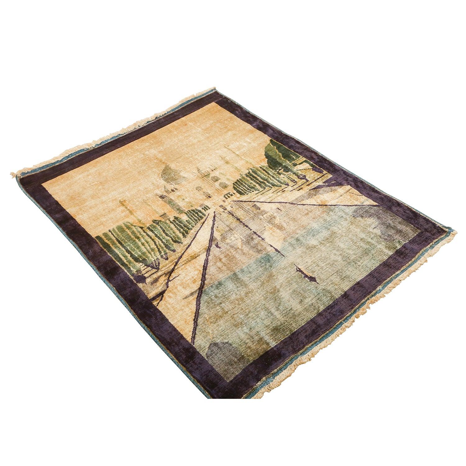 Antigua Alfombra Pictórica Agra de Seda 5'2 x 4'3 Indio en venta