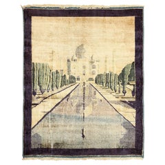 Antiker Agra Pictorial-Teppich aus Seide 5'2 x 4'3