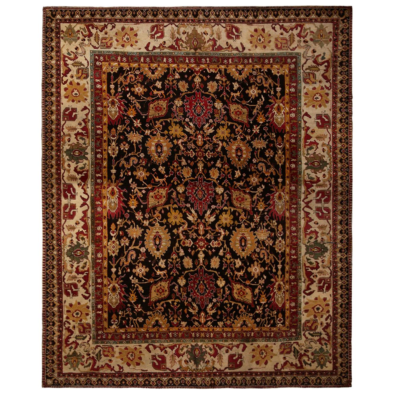 Antique Agra Red and Gold Wool Rug
