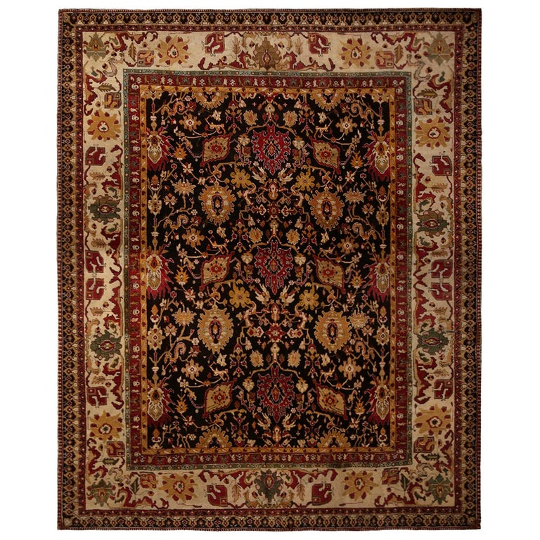 Antique Agra Red and Gold Wool Rug For Sale at 1stDibs