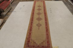 Antique Agra Red and Tan Geometric-Floral Wool Runner by Rug & Kilim