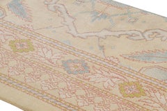 Antique Agra Rug Beige Pink Blue Geometric Indian Runner by Rug & Kilim