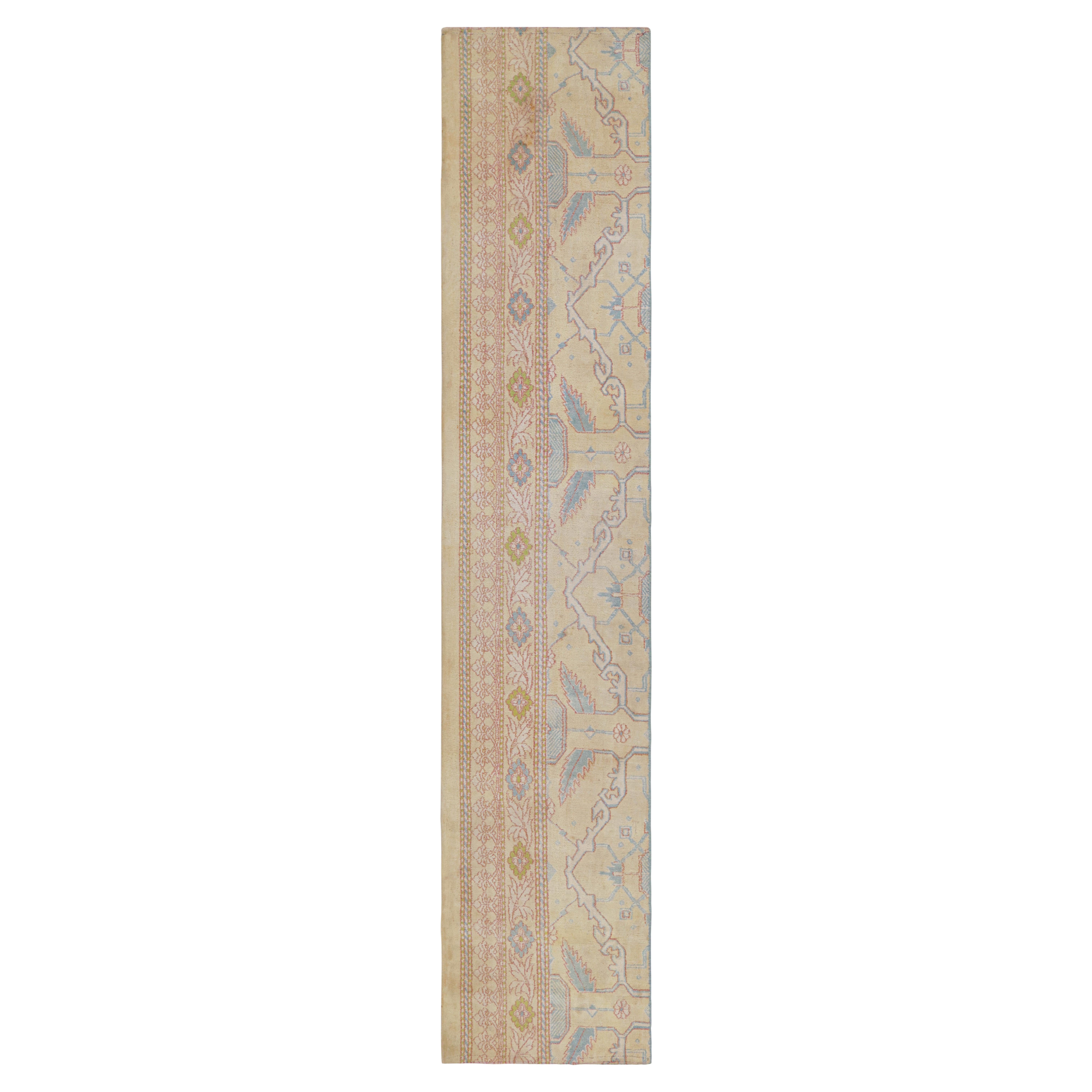 Antique Agra Rug Beige Pink Blue Geometric Indian Runner by Rug & Kilim