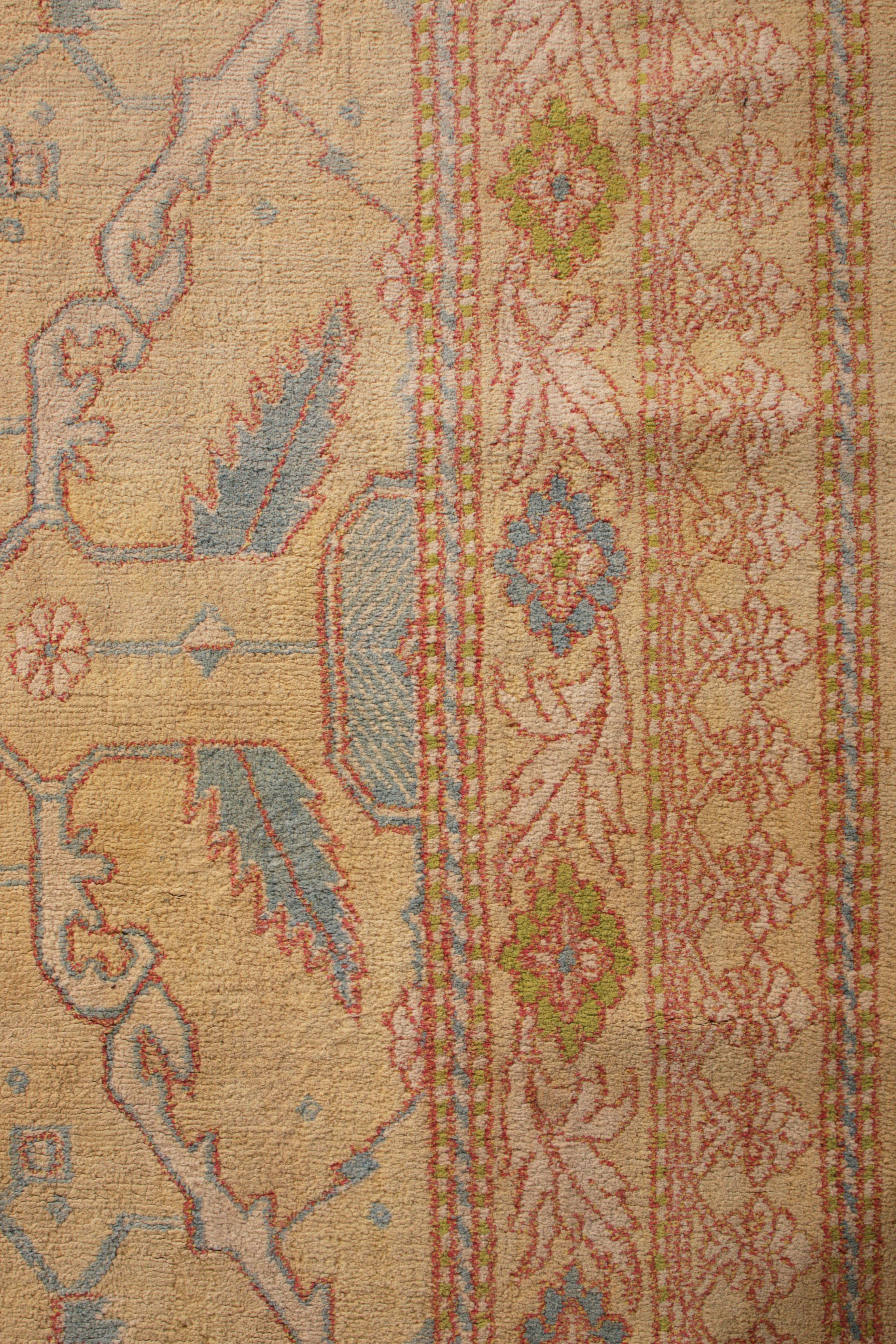 Antiker Agra Teppich Beige Rosa Blau Baumwolle Geometrisch Indisch Läufer von Rug & Kilim im Zustand „Gut“ im Angebot in Long Island City, NY