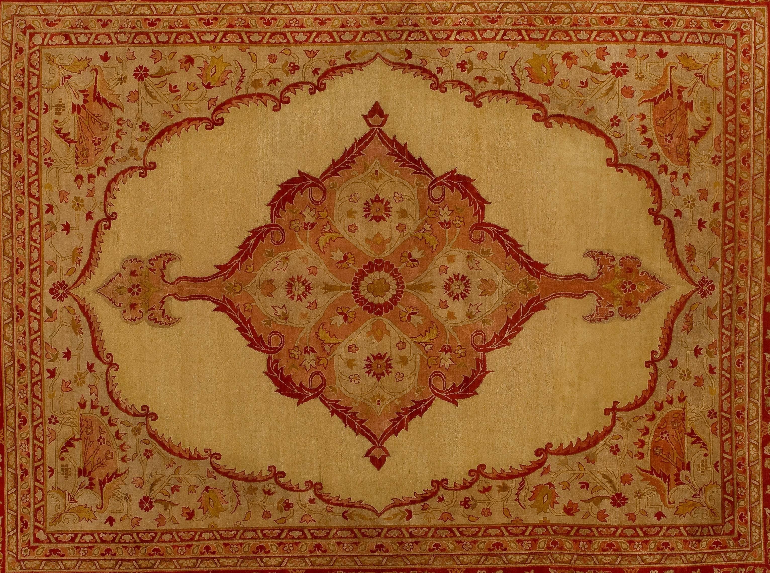 Hand-Knotted Antique Agra Rug For Sale
