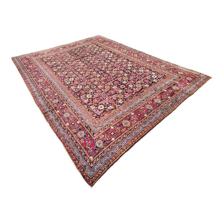 Indian Antique Agra Rug from India with Palmette Pattern Handmade in Wool, circa 1900 For Sale