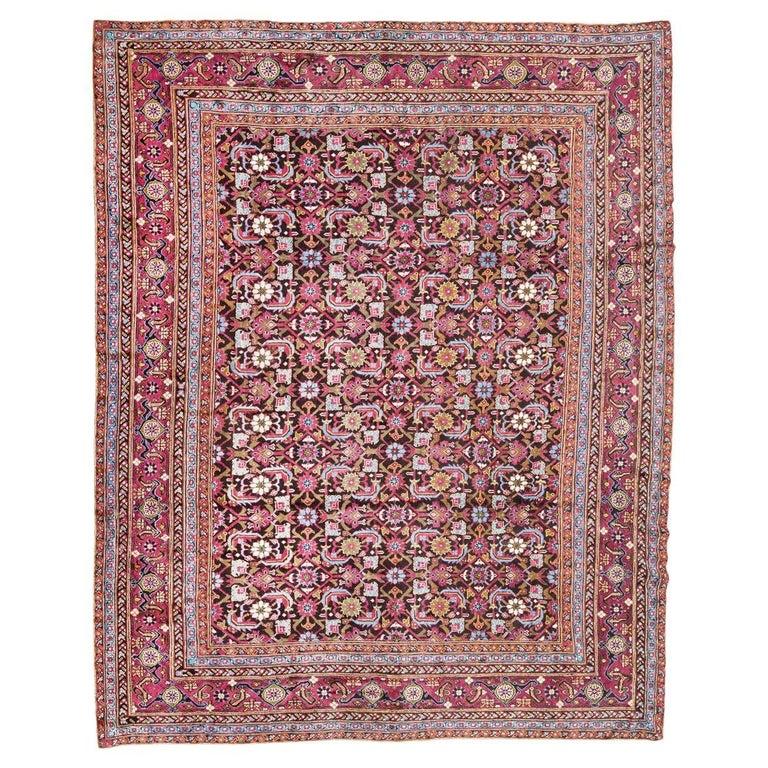 Early 20th Century Antique Agra Rug from India with Palmette Pattern Handmade in Wool, circa 1900 For Sale
